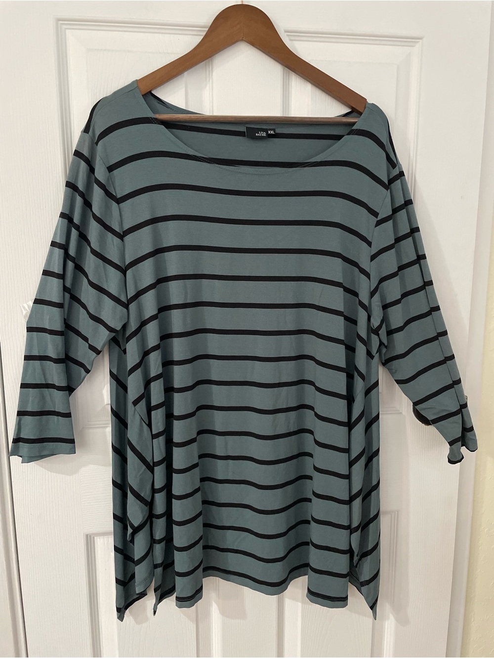 Lisa Bayne Artful Home Striped Lagenlook A-Line Tunic Blouse